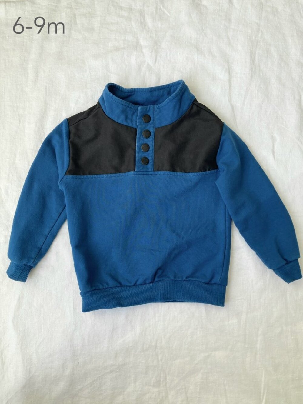 💙2/$25 Miles the Label 6-9 Months Baby Black Blue Button Quarter Sweatshirt